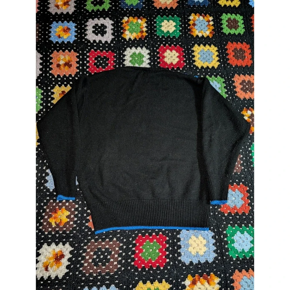 YarnWorks Sweater Blue Black Diamond Glitter Crewneck‎ Pullover Women's Large